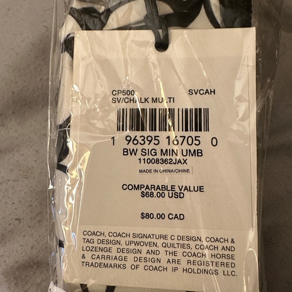 NWT  Coach Signature Mini Umbrella (COACH CP500) SILVER/CHALK MULTI - Picture 4 of 4